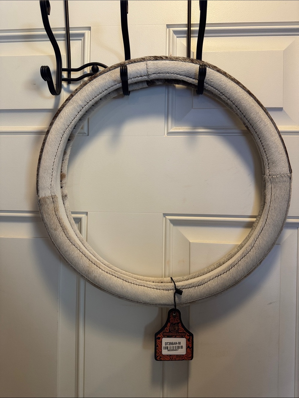 White Real Cowhide Steering Wheel Cover